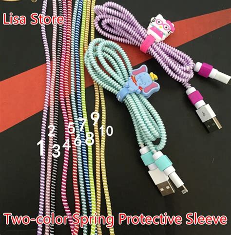 Double Colors Plastic Spring Protective Sleeve Mobile Tablet Spiral Cord Protector For Cell