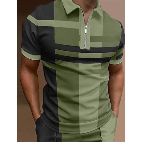 Cheap Mens Geometric Pattern Printed Design Polo Shirt With Short