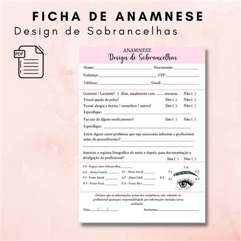 Ficha De Anamnese Para Sobrancelha Pdf Produtos Elo7