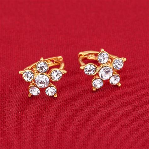 24k Gold Color Women Stone Forever Classic Style Star Flower Earrings Jewelry Earrings Jewelry