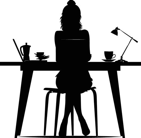 AI generated Silhouette Office Desk With Laptop and Coffee with women working inside 39222917 ...