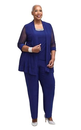 Randm Richards Women S Plus Size Beaded Neck 2 Piece Pant Suit Mother Of The Bride Outfit Royal