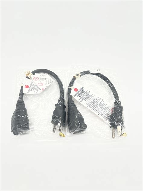 1 FT 16 AWG Heavy Duty AC Power Extension Cord UL Approved in Black 2 Pack