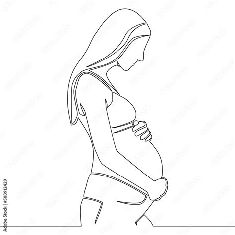 Continuous Line Drawing Pregnant Woman Mother Concept Stock Vector Adobe Stock