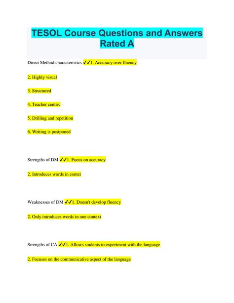 Solution Tesol Course Questions And Answers Rated A Studypool