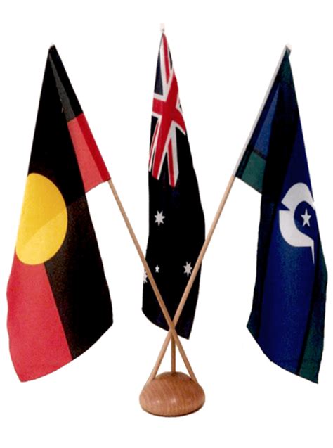 Australian Aboriginal Torres Strait Islander Desk Flag Set Flagpole World