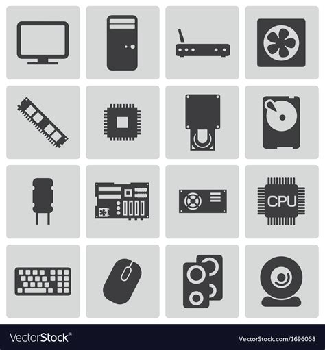 Black Pc Components Icons Set Royalty Free Vector Image