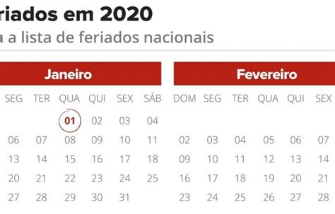 2020 Terá 9 Feriados Nacionais E 6 Prolongados Veja As Datas