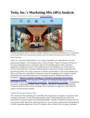 Tesla 4Ps Docx Tesla Inc S Marketing Mix 4Ps Analysis UPDATED