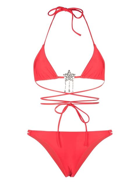 Alessandra Rich Crystal Embellished Triangle Bikini Farfetch