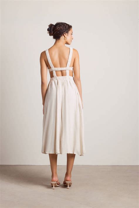 Cream Summer Dress Beige Open Back Dress Midi Dress