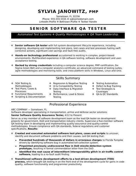 Experienced QA Software Tester Resume Sample Monster