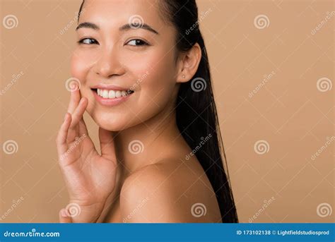 Smiling Beautiful Naked Asian Girl Looking Stock Photo Image Of