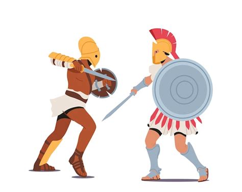 Premium Vector Gladiators Male Character Fighting On Coliseum Arena Ancient Roman Armored