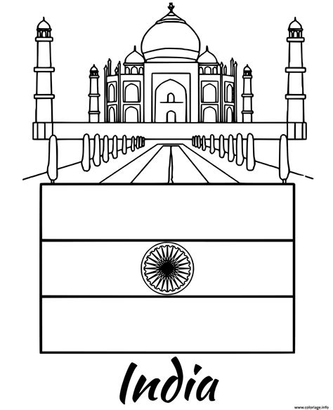 Coloriage inde drapeau taj mahal - JeColorie.com