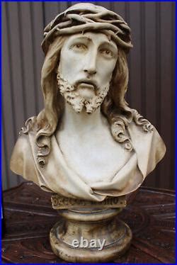 Antique Rare Ceramic Large Ecce Homo Bust Jesus Statue Sculpture