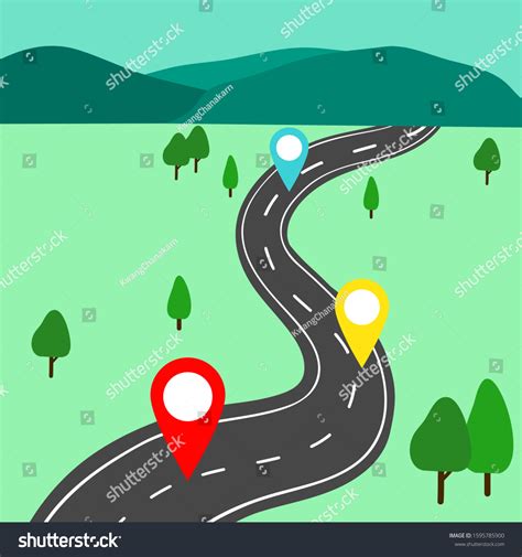 Winding Road Cartoon Background Mountains Landscape Stock Vector