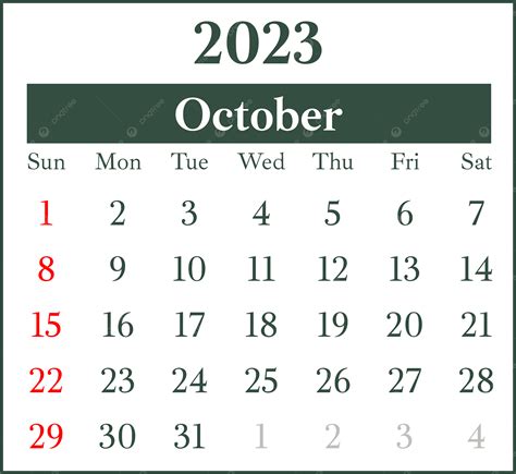 간단한 스타일 음력 녹색 2023년 10월 달력 2023년 10월 달력 2023년 달력 2023년 10월 미적 달력 Png