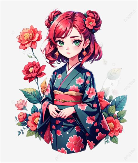 Chica Pelirroja Con Ojos Verdes Con Imagen De Kimono Png Dibujos