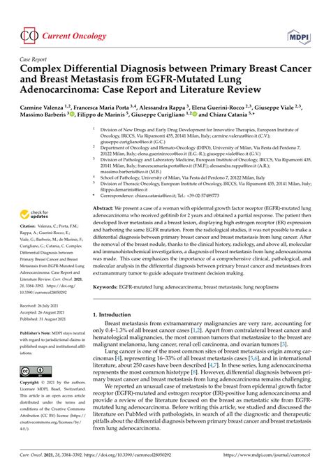 Pdf Complex Differential Diagnosis Between Primary Breast Cancer And Breast Metastasis From