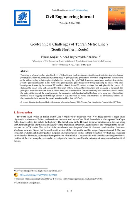 (PDF) Geotechnical Challenges of Tehran Metro Line 7 (South Northern Route)