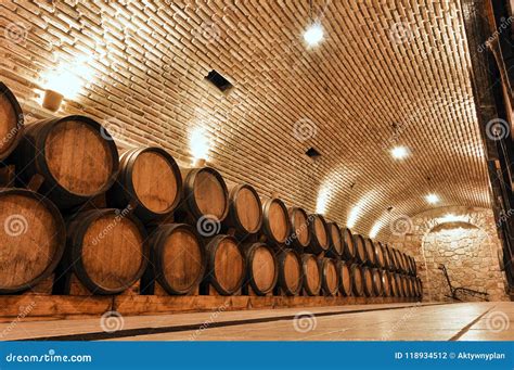 Basement Of A Winery With Wooden Barrels Stock Photo Image Of White