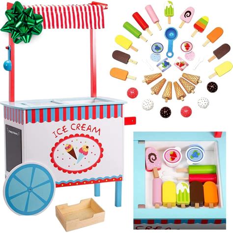 Buy Ice Cream Cart Kids Pretend Play Stand Premium Wood 33 Pc