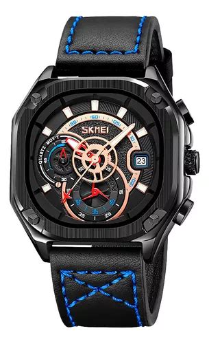 Reloj Hombre Skmei 9313 Cuero Ecologico Cronografo Elegante Malla Negro