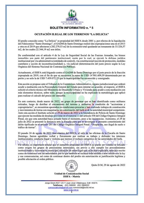 ISSFA on Twitter Boletín informativo Ocupación Ilegal de los