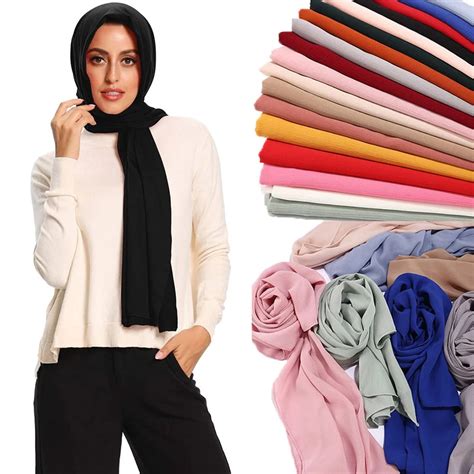 Women Fashion Solid Chiffon Headscarf Ready To Wear Instant Hijab Scarf