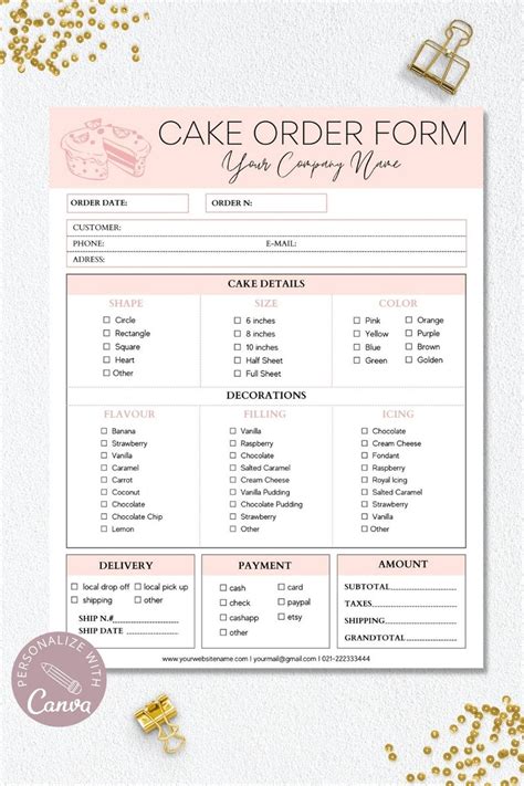 Custom Cake Order Form Template