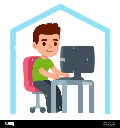 Cute Cartoon Character Working From Home Remote Work And Telecommuting