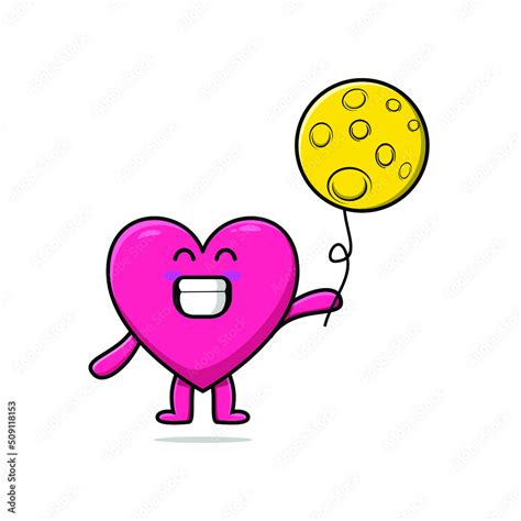 Cute Cartoon Lovely Heart Floating With Moon Balloon Cartoon Vector