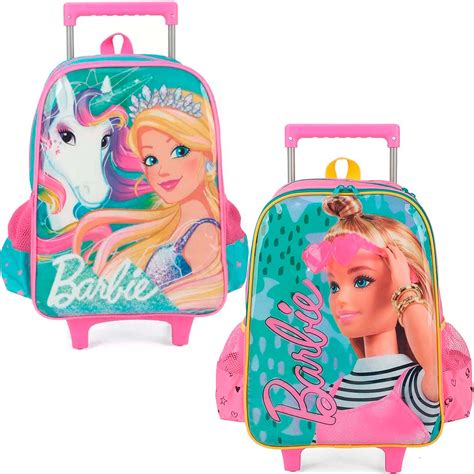 Mochila Rodinhas Barbie Rosa Verde Luxcell Livraria Bar O