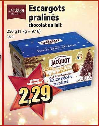 Promo Escargots Pralinés Chocolat Au Lait Jacquot chez Norma