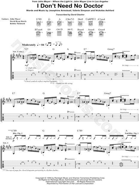 John Mayer I Dont Need No Doctor Guitar Tab In E Major Download