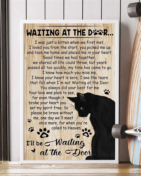 Waiting At The Door Black Cat Poster 12x18in Cat Posters Wall Canvas Black Cat Lover