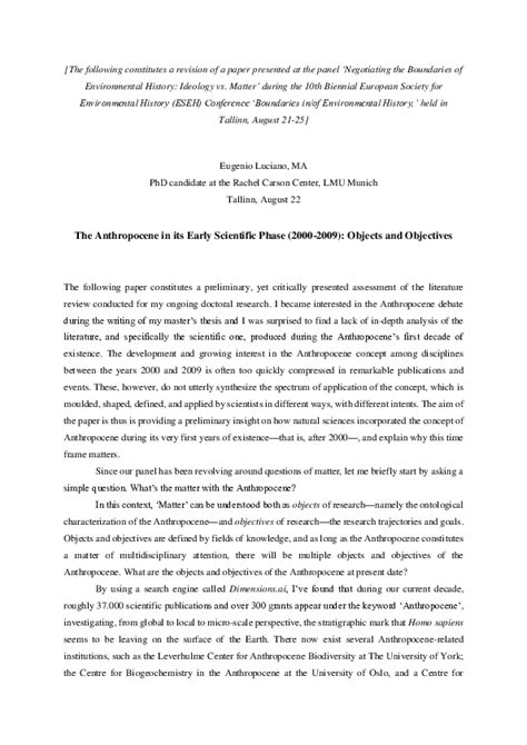 Pdf The Anthropocene In Its Early Scientific Phase 2000 2009 Objects And Objectives