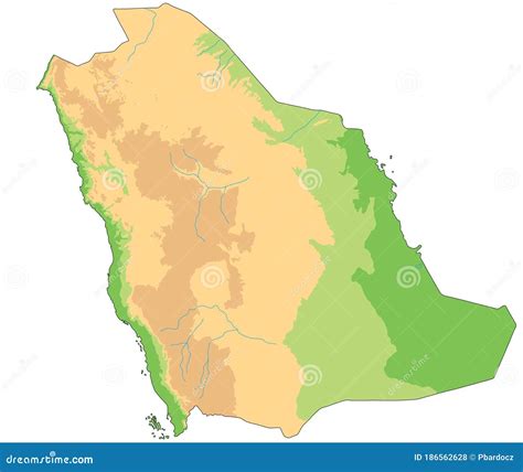 Mapa F Sico Saudita De Ar Bia Detalhado Ilustra O Do Vetor