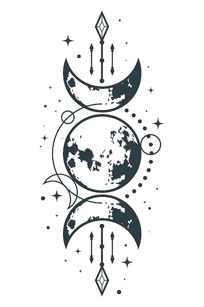 Vector de diseño de tatuaje boho místico celestial de la luna Vector