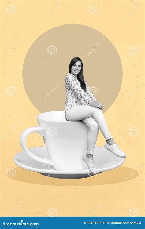 Vertical Composite Collage Of Woman Black White Effect Sitting Big