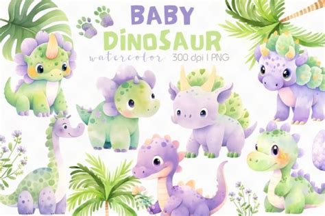 Baby Dinosaur Watercolor Clipart Graphic By Bunnyxart Creative Fabrica