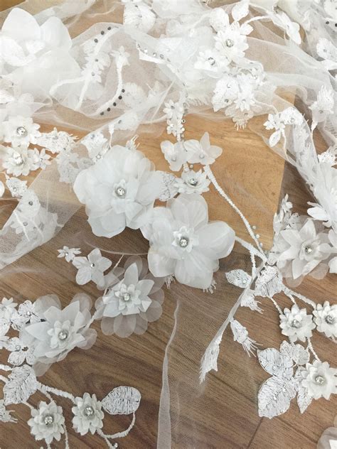 Ivory 3D Bridal Lace Fabric Luxury3D Flowers Applique Wedding Etsy