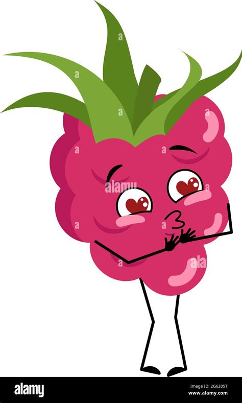 Cute Raspberry Character Falls In Love With Eyes Hearts Kiss Face