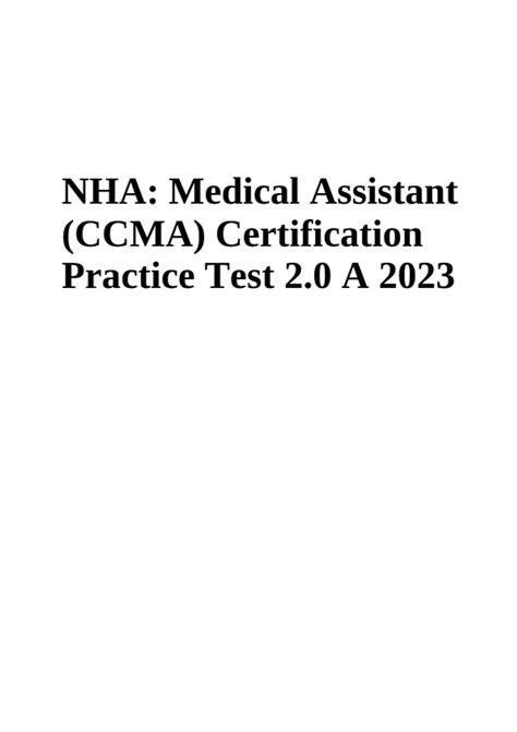 Nha Medical Assistant Ccma Certification Practice Test 20 A 20232024 Rated A Medical