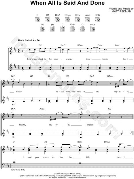 Matt Redman When All Is Said And Done Sheet Music In D Major