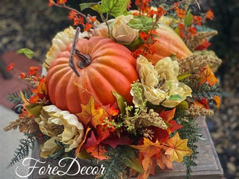 Farmhouse Pumpkin Centerpiece Table Arrangement For Fall Etsy