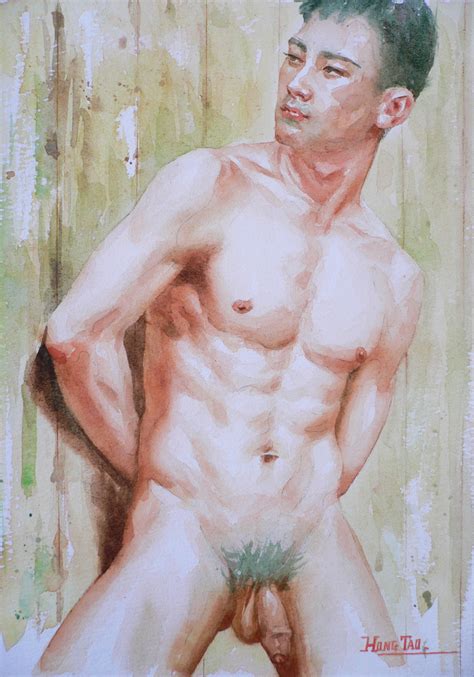 Watercolor Asian Male Nude Man 16128 Painting By Hongtao Huang