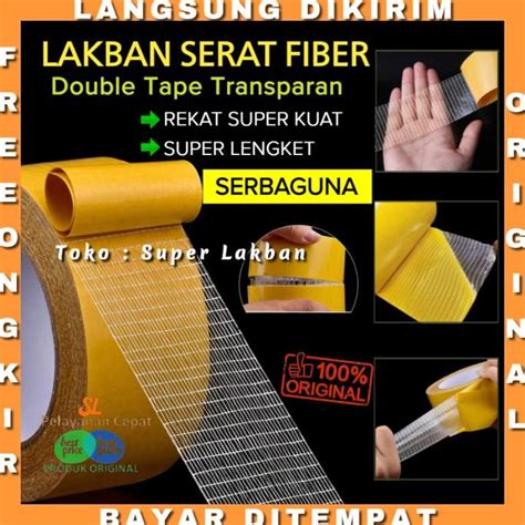 Jual BISA COD Lakban Fiber Grid Bening Double Tape Super Kuat Kasa