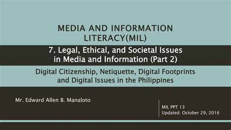 7 Legal Ethical And Societal Issues In Media And Information Part 2 Digital Citizenship